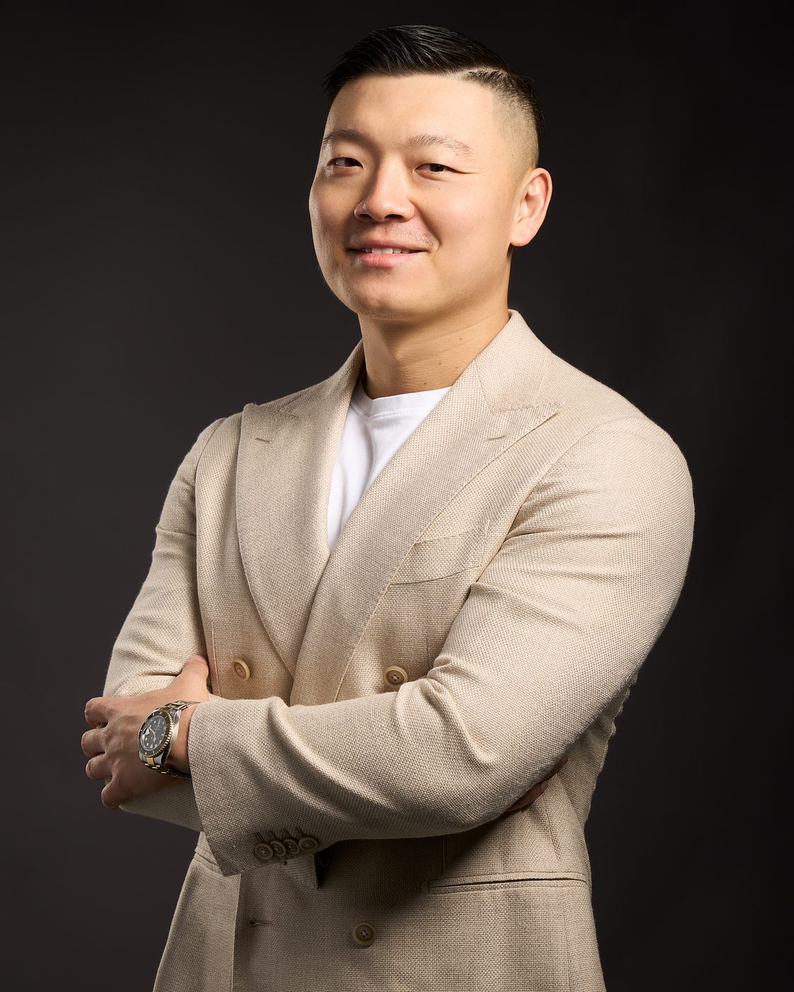 Studio headshot on a bright backdrop